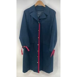 Vintage Ultra Suede Blue Trench Coat M Union Made Long 60s 70s 80s Faux Military